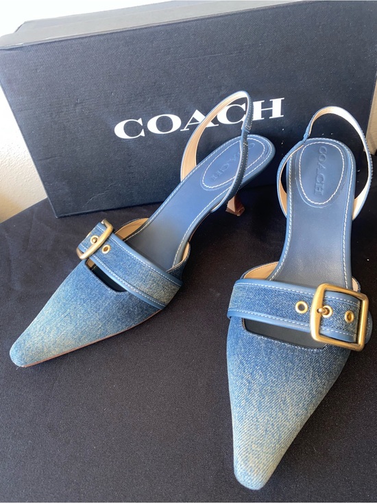 Coach Shoes - Coach Blue Denim Pointed Slingback Heels with Buckle Sz 8.5